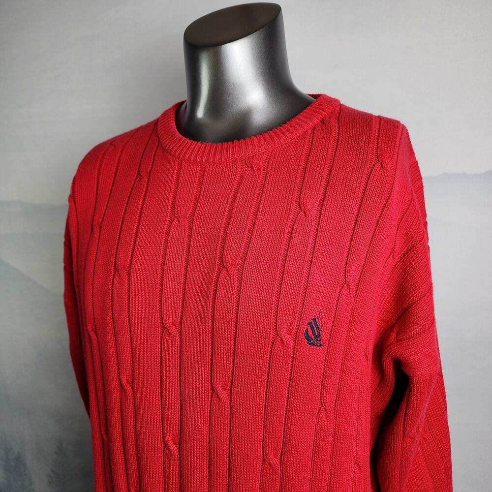 Nautica Cable Knit Crew Neck Red Pullover Sweater | Men's Medium